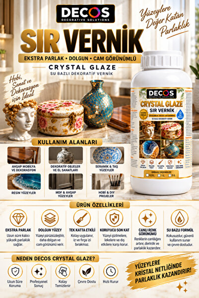 DECOS Crystal Glaze - Parlak Sır Vernik – Ekstra Parlak Cam Görünümlü Şeffaf Vernik