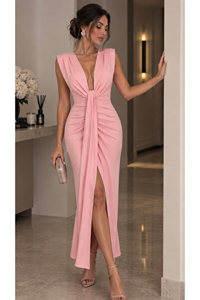 hipnoz butik kadın vatkalı drapeli uzun elbise