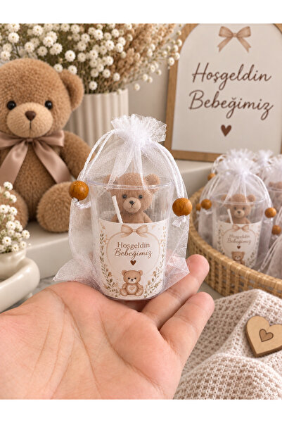 lune va.atelier 20’li Mika Bardaklı Ayıcık Mum Hediyelik Tül Keseli Set
