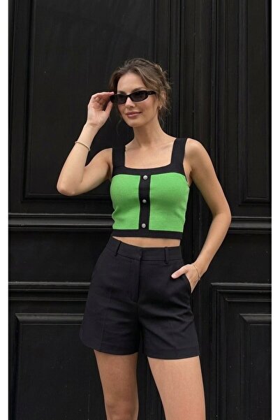 onno style women Strapless Sleeveless Button Detail Tricot Women's Bluz