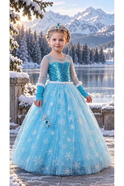 BUTİKHAPPYKİDS Κοστούμι Frozen Elsa με μακρυμάνικο φόρεμα πριγκίπισσας για κο...