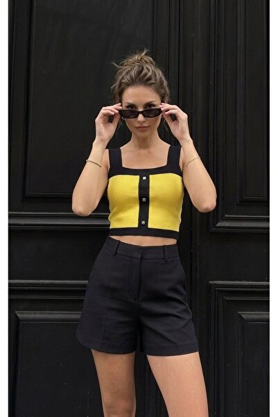 onno style women Strapless Sleeveless Button Detail Tricot Women's Bluz