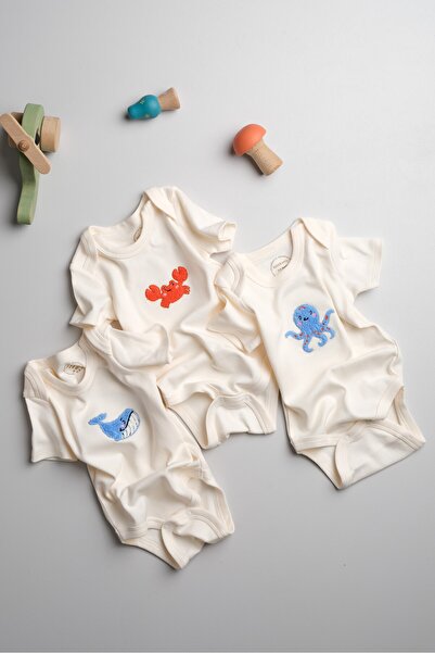 Bondberro 3'lü Set %100 Pamuklu Süzene Nakışlı Bebek ve Çocuk Zıbın & Body ( ...