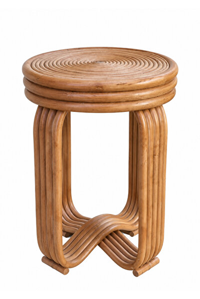 Lessio Home Diva El Yapımı Doğal Rattan Yuvarlak Yan Sehpa (53x38 cm)