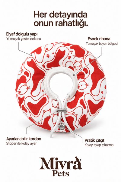 Mivra Pets Elizabeth Yakalık Kedi Yumuşak Ayarlanabilir Koruyucu Boyunluk Ame...