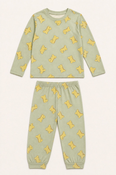 aden kids erkek çocuk dinazor basklı likralı pijama takımı