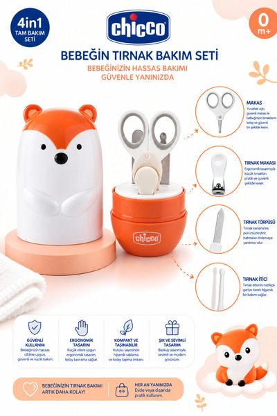 Chicco Bebek Tırnak Bakım Seti 0M+ Yenidoğan Tırnak Makası, Makas, Cımbız ve ...