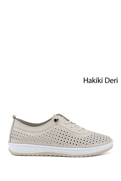 GÖNDERİ(R) Women's Beige Lace-Up Genuine Leather Comfort Shoes