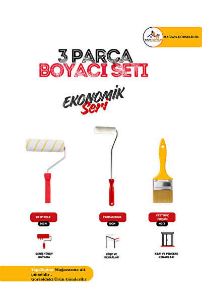 Genel Markalar Boyacı Seti 3 Parça | 20 cm Boya Rulosu + 10 cm Parmak Rulo + ...