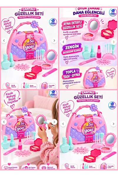 OYUNCAKSAHİLİ Çantalı Makyaj Güzellik Çantası 26+1 Pieces Oyuncak Ayna Ruj Pa...