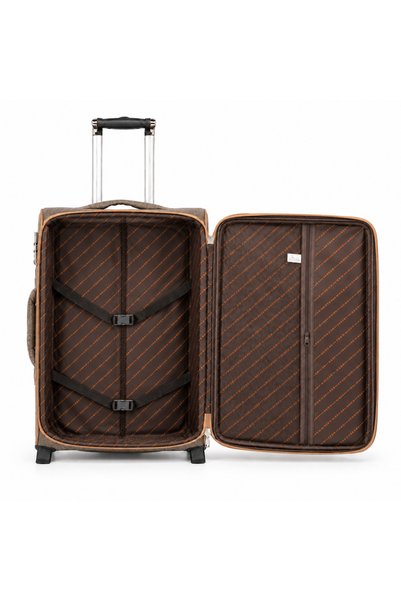 Generic 28 Inch Expandable Checked Soft Trolley Travel Luggage with 2-Wheel Design, Large-Khaki