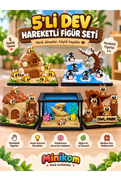 MİNİKOM`S MİNİKOM 5`Lİ DEV HAREKETLİ FİĞÜR | RENKLİ HAREKETLİ OYUN EVLERİ İLE...