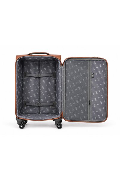 KTMC 30 Inch Checked Leather Luggage Lightweight Trolley Bag, 4 Wheels With Combination Lock- Light Brown