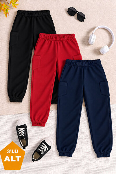 twins tailors İçi Polarlı Lastikli Paça 3'lü Paket Unisex Kırmızı-Lacivert-Si...