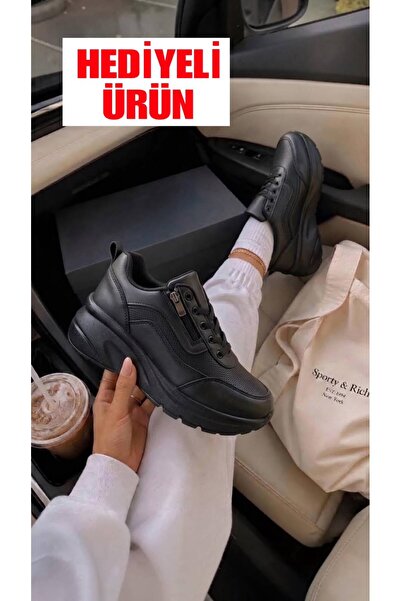 Fermuarlı Kadın Sneaker Rahat Ortopedik Tabanlı Günlük Spor Ayakkabı Su Geçirmez