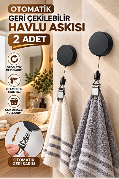 Kitchen Live 2 Adet Geri Çekilebilir Otomatik Sarımlı Havlu Askısı Havlu Klip...