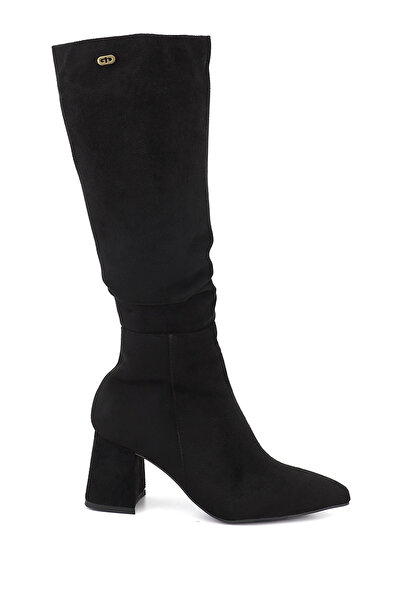 GÖNDERİ(R) Women's Black Suede Zippered Thick Heeled Boots