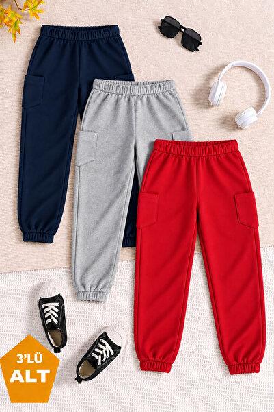 twins tailors İçi Polarlı Lastikli Paça 3'lü Paket Unisex Kırmızı-Lacivert-Gr...