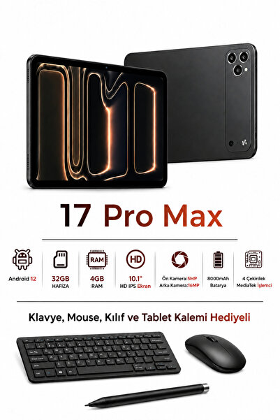euro special SHM010 17 Pro Max - 32 GB Depolama 4GB Ram 10.1 İnç Tablet Seti