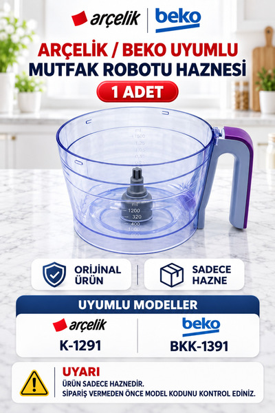 Arçelik K 1291 -K 1391 Mutfak Robotu Için Uyumlu Hazne (siyah)