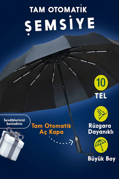 fitfiyat Tam Otomatik Rüzgarda Kırılmayan Profesyonel Erkek Kadın Şemsiye