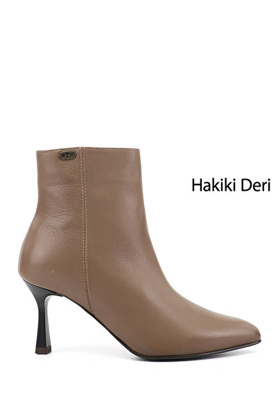 GÖNDERİ(R) Women's Mink Antique Zippered Pointed Toe Genuine Leather Boots
