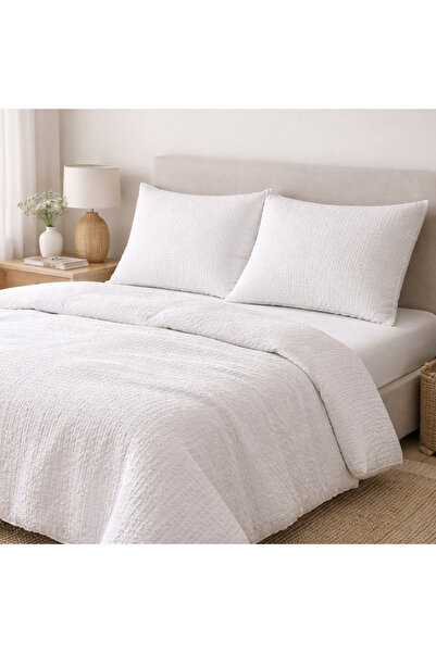 Kotonia Home Set Lenjerie de pat Creponat Ranforce, alb, pentru 2 persoane