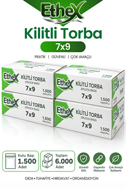 Ethex Kırmızı Şeritli Kilitli Torba 7x9 Cm 6000 Adet (4 KUTU) - Gıda Uyumlu, ...