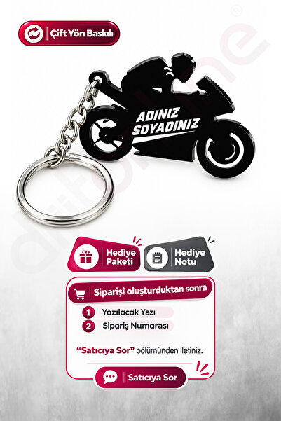 Dijitonline Kişiye Özel Siyah Pleksi Motosiklet Anahtarlık – İsimli Çift Tara...