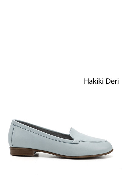 GÖNDERİ(R) Kadın Mavi Antik Hakiki Deri Babet