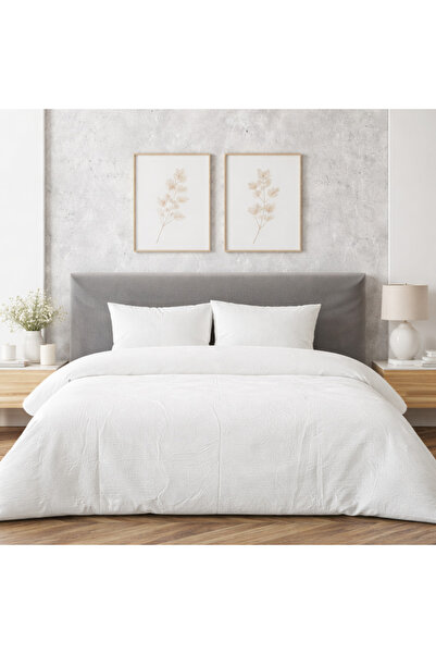 Kotonia Home Set Lenjerie de pat XXL Creponat Ranforce, alb, pentru 2 persoane
