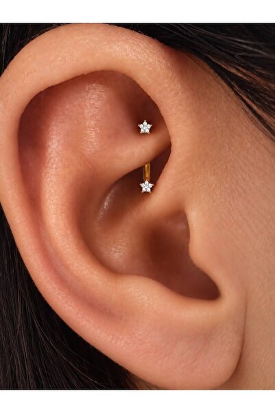 Arescollection Cerrahi Çelik Zirkon Taşlı Banana Rook Kaş Piercing