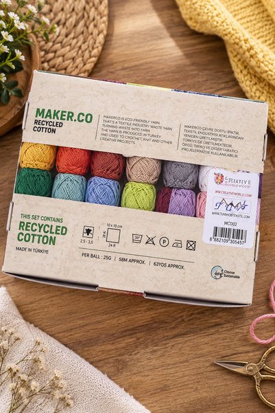 Generic Brand Makerco Recycled Cotton 12-Piece Yarn Set, Cotton Knitting Yarn