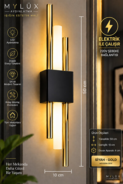 MYLUX AYDINLATMA VE TASARIM Kirpi Gold Siyah Boru Aplik