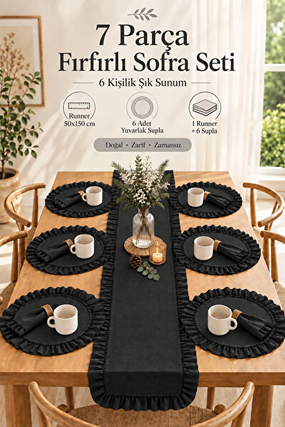 KaiHome Fırfır Detaylı Keten 50 x 150 Runner & Supla Seti – 7 Parça Çeyiz Kol...