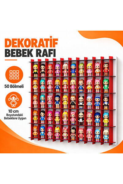 TOTTERİQ Miniş figür oyuncak bebek ahşap koleksiyon rafı 50 li duvar rafı kız...