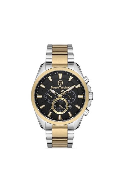 Sergio Tacchini Men's Silver-Gold-Black Steel Case Round Dial Metal Band Wris...
