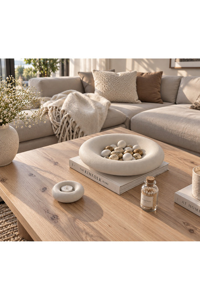 By Şirin Candle Düzensiz 2 li Dokulu Dekoratif Kaseler 25*6 Beton Tabak