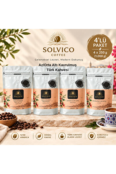 SOLVICO Az/Orta Altı Kavrulmuş Nitelikli Türk Kahvesi Taze Öğütülmüş - 4x250g.