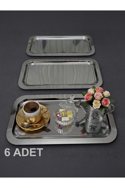 Elzemm store 6 ADET ÇELİK BÜYÜK DİKDÖRTGEN MODEL SERVİS VE SUNUM TEPSİSİ 17*3...