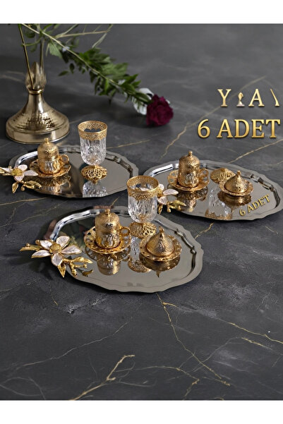 Elzemm store ÇELİK OVAL 6 ADET BÜYÜK ÇİÇEKLİ SERVİS VE SUNUM TEPSİSİ 25 CM