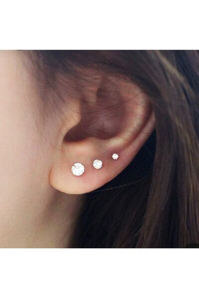 Heppii Surgical Steel Solitaire Earring Set 3 Pieces Rose Gold Color