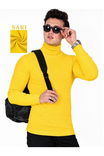EMKA GİYİM Men's Yellow Full Turtleneck Turtleneck Sweater