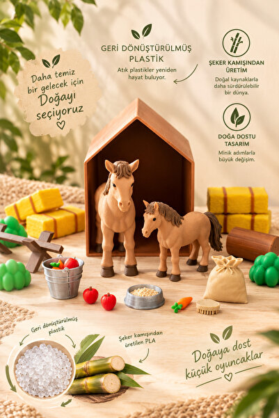 Frostblack Toy Horse Farm Set for Kids – Barn, 2 Horses, and Farm Accessories