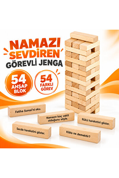 TOTTERİQ Namazı Sevdiren Görevli Ahşap Jenga 54 Parça Eğitici İslami Denge ve...