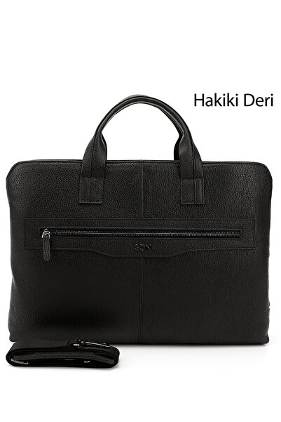 GÖNDERİ(R) Unisex Siyah Hakiki Deri Notebook Ve Evrak Çantası