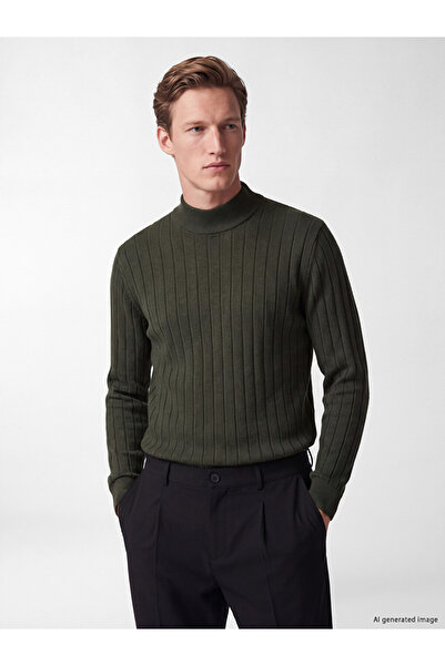 LC Waikiki Khaki Half Turtleneck Striped Men's Knitwear Sweater from Guliis S...