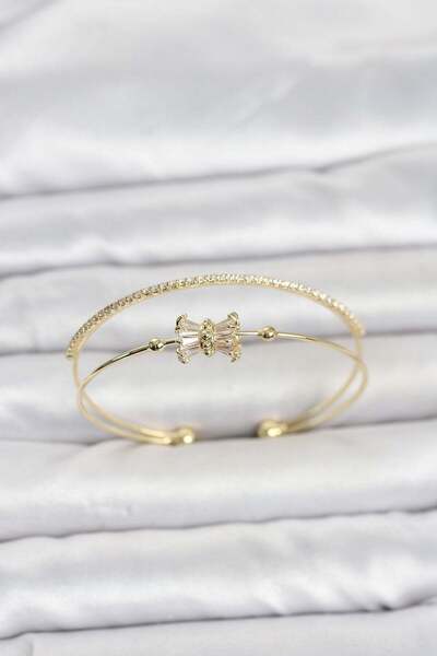 Inure Jewelry Brass Gold Color Baguette Zircon Stone Women's Bracelet