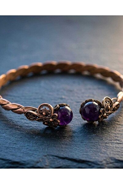 elinasaccessories Bronz Telkari Ametist Taşlı Kelepçe Bileklik El Yapımı Ayar...