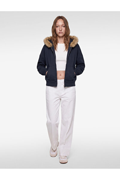 Koton Comfortable Fit Long Sleeve Zippered Faux Fur Hooded Sweatshirt with Ra...